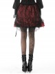 Gothic Style Retro Black Embroidered Lace Cover Cross Ribbon Drawstring Red Sexy Mini Skirt