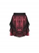 Gothic Style Retro Black Embroidered Lace Cover Cross Ribbon Drawstring Red Sexy Mini Skirt