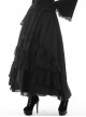 Gothic Style Retro Multi Layered Lace Ruffled Elastic Waistband Drawstring Elegant Black Chiffon Long Skirt