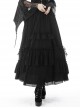 Gothic Style Retro Multi Layered Lace Ruffled Elastic Waistband Drawstring Elegant Black Chiffon Long Skirt