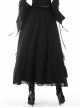 Gothic Style Retro Multi Layered Lace Ruffled Elastic Waistband Drawstring Elegant Black Chiffon Long Skirt
