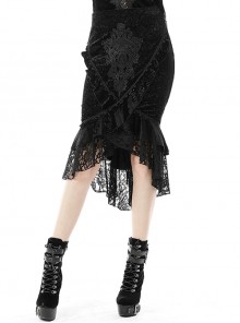 Gothic Style Exquisite Jacquard Embroidery Lace Elegant And Sexy Black Package Hip Tail Skirt