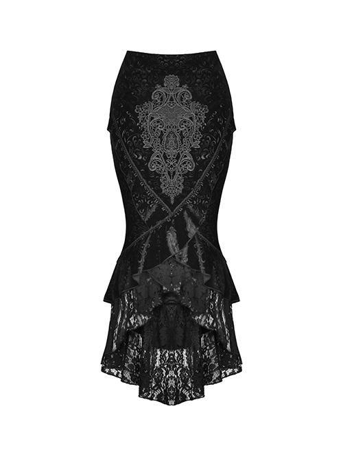 Gothic Style Exquisite Jacquard Embroidery Lace Elegant And Sexy Black Package Hip Tail Skirt