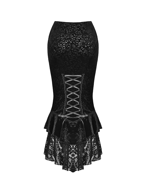 Gothic Style Exquisite Jacquard Embroidery Lace Elegant And Sexy Black Package Hip Tail Skirt