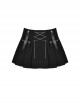 Punk Style Rock Roll Cross Metal Chain Skull Decorated Leather Strap Design Black Pleated Mini Skirt