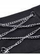 Punk Style Rock Roll Cross Metal Chain Skull Decorated Leather Strap Design Black Pleated Mini Skirt