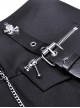 Punk Style Rock Roll Cross Metal Chain Skull Decorated Leather Strap Design Black Pleated Mini Skirt