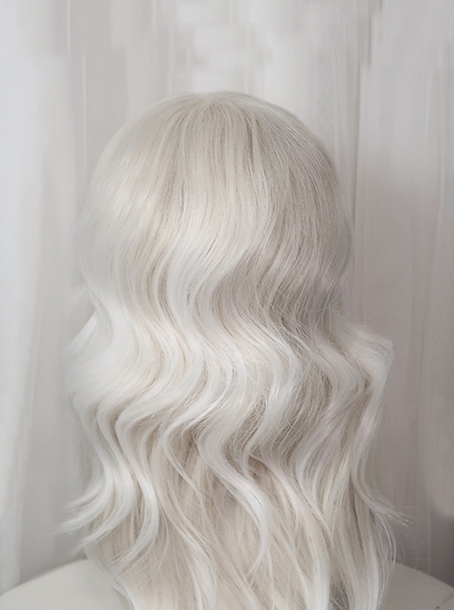 Handsome Mid Split Bangs Long White Wavy Curls Hair Ouji Fashion Juvenile Wolf Tail Full Head Wig