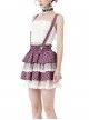 Punk Style Cross Strap White Angel Wings Heart Buttons Layered Lace Sweet Black And Pink Plaid Cake Skirt