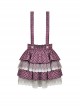 Punk Style Cross Strap White Angel Wings Heart Buttons Layered Lace Sweet Black And Pink Plaid Cake Skirt