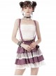 Punk Style Cross Strap White Angel Wings Heart Buttons Layered Lace Sweet Black And Pink Plaid Cake Skirt