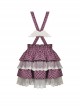 Punk Style Cross Strap White Angel Wings Heart Buttons Layered Lace Sweet Black And Pink Plaid Cake Skirt