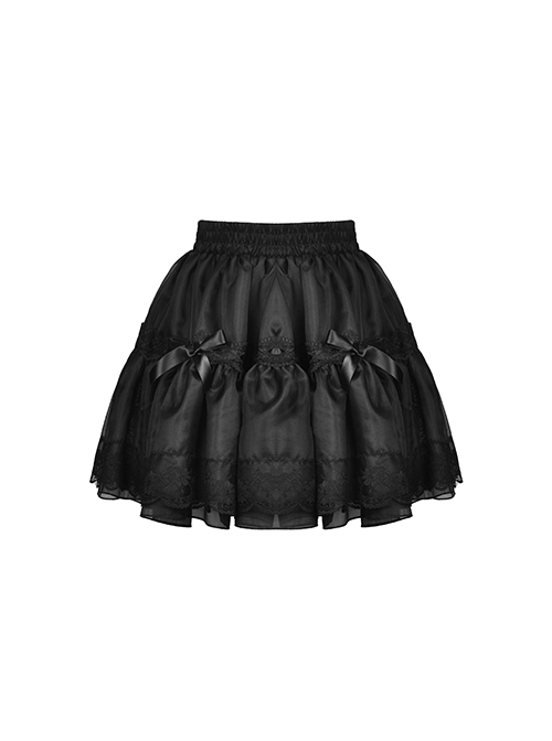 Gothic Style Exquisite Embroidered Mesh Sweet Ribbon Bowknot Elegant Black Mini Petticoat Tutu Skirt