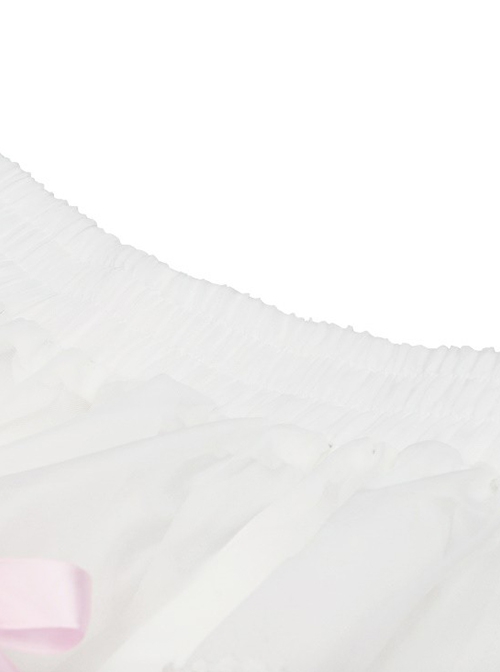 Gothic Style Sweet Mesh Lace Stitching Pink Ribbon Bowknot Cute White Mini Petticoat Tutu Skirt