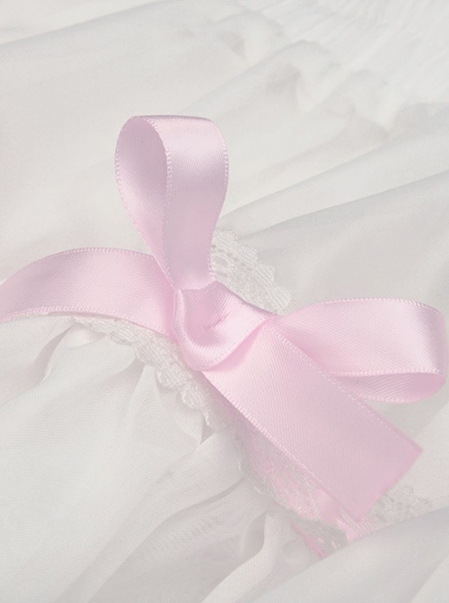 Gothic Style Sweet Mesh Lace Stitching Pink Ribbon Bowknot Cute White Mini Petticoat Tutu Skirt