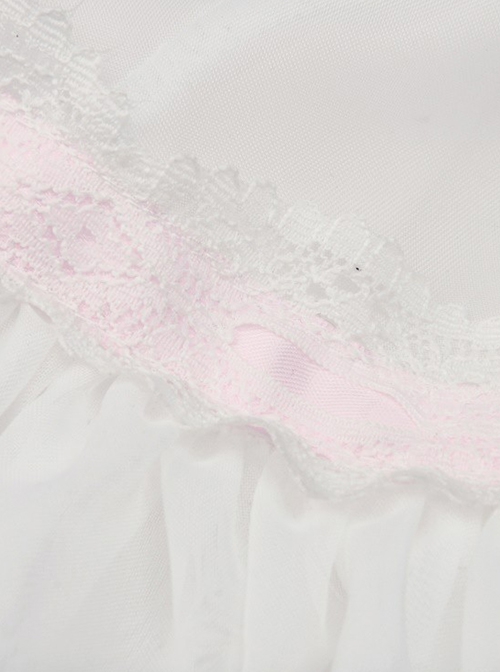 Gothic Style Sweet Mesh Lace Stitching Pink Ribbon Bowknot Cute White Mini Petticoat Tutu Skirt