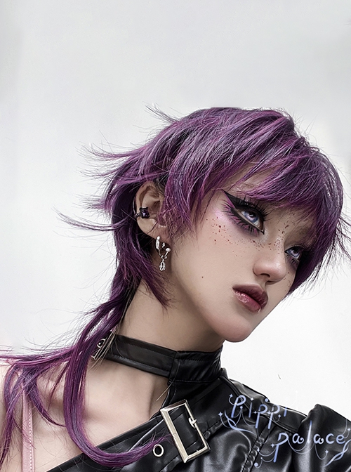 Taboo Idol Series Gradient Purple Cool Wolf Tail Juvenile Reverse Curling Hair Ouji Fashion Full Head Wig