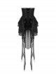 Gothic Style Gorgeous Flowing Lace Long Tail Leather Cross Strap Retro Black Waist Cake Skirt