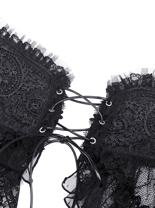Gothic Style Gorgeous Flowing Lace Long Tail Leather Cross Strap Retro Black Waist Cake Skirt