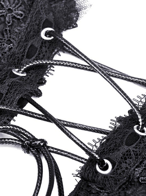Gothic Style Gorgeous Flowing Lace Long Tail Leather Cross Strap Retro Black Waist Cake Skirt