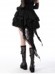 Gothic Style Exquisite Embroidered Lace Mesh Leather Strap Waist Luxury Long Tail Black Cake Skirt