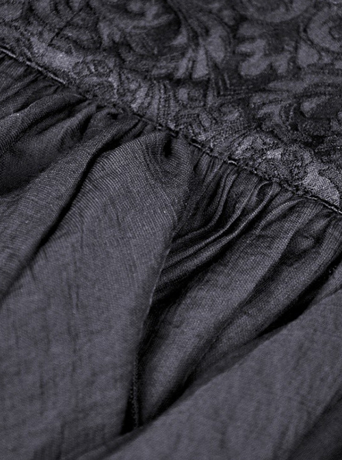 Gothic Style Exquisite Embroidered Lace Mesh Leather Strap Waist Luxury Long Tail Black Cake Skirt