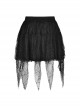 Punk Style Rebellious Girl Metal Buckle Belt Irregular Spider Web Tassel Hem Black Mini Skirt