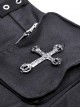 Punk Style Rebellious Rock Roll Hollow Metal Cross Waist Bag Design Daily Cool Black Pleated Skirt