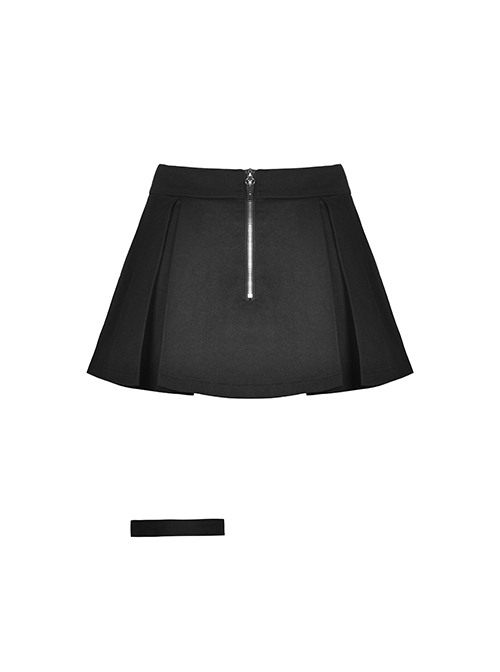 Punk Style Rebellious Rock Roll Hollow Metal Cross Waist Bag Design Daily Cool Black Pleated Skirt