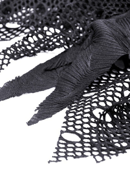 Gothic Style Personalized Ripped Lace Irregular Messy Hem Design Black High Waist Skirt