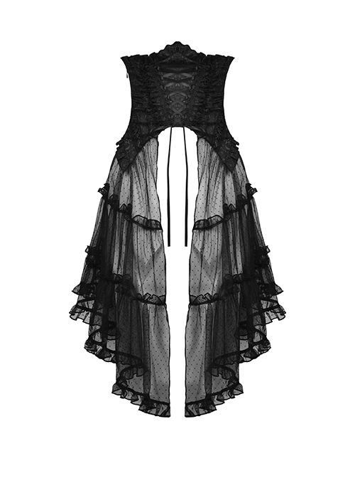 Gothic Style Luxury Palace Embroidery Exquisite Lace Ruffles Cross Ribbon Elegant Black Corset Skirt