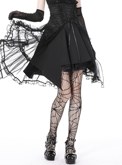 Gothic Style Luxury Palace Embroidery Exquisite Lace Ruffles Cross Ribbon Elegant Black Corset Skirt