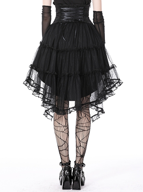 Gothic Style Luxury Palace Embroidery Exquisite Lace Ruffles Cross Ribbon Elegant Black Corset Skirt