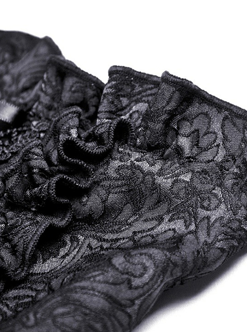 Gothic Style Luxury Palace Embroidery Exquisite Lace Ruffles Cross Ribbon Elegant Black Corset Skirt