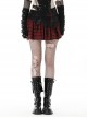 Punk Style Devil Cross Back Metal Zip Tattered Irregular Cut Black And Red Plaid Mini Skirt