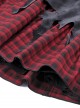 Punk Style Devil Cross Back Metal Zip Tattered Irregular Cut Black And Red Plaid Mini Skirt