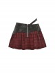Punk Style Devil Cross Back Metal Zip Tattered Irregular Cut Black And Red Plaid Mini Skirt