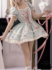 Heartbeat Love Song Series Doll Sense Heart Shape Ruffle Ribbon Bowknot Sweet Lolita Puff Sleeve Dress
