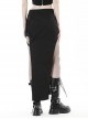 Punk Style Rock Metal Buckle Cross Strap Sexy Side Slit Daily Versatile Black Tight Long Skirt