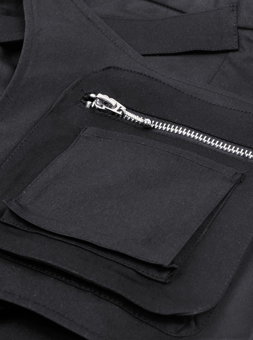 Punk Style Rock Metal Buckle Cross Strap Sexy Side Slit Daily Versatile Black Tight Long Skirt