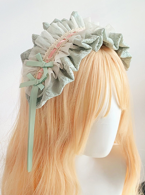 Heartbeat Love Song Series Jacquard Ruffle Mesh Yarn Ribbon Lace Bowknot Sweet Lolita Headband