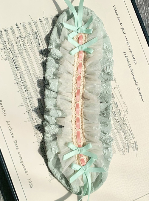 Heartbeat Love Song Series Jacquard Ruffle Mesh Yarn Ribbon Lace Bowknot Sweet Lolita Headband