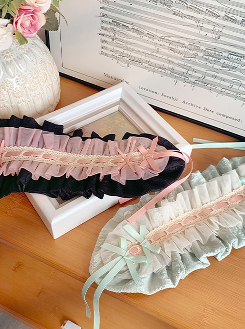 Heartbeat Love Song Series Jacquard Ruffle Mesh Yarn Ribbon Lace Bowknot Sweet Lolita Headband