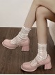 Glass Diamond Button Elegant Sweet Lolita Daily Versatile Wave Heel French Style Round Toe Mary Jane Shoes