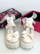 Soft Girl Daily Versatile Pleated Rope Shoelaces Sweet Lolita Kawaii Chunky Heel Thick Sole Round Toe Mary Jane Shoes