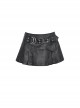 Punk Style Cool Rivet Metal Buckle Decorative Belt PU Leather Material Black Sexy Pleated Mini Skirt