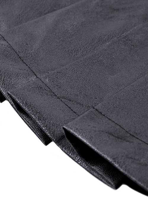 Punk Style Cool Rivet Metal Buckle Decorative Belt PU Leather Material Black Sexy Pleated Mini Skirt