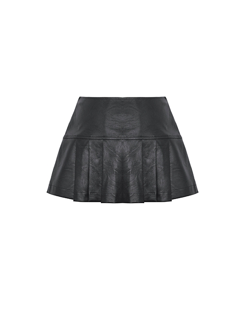 Punk Style Cool Rivet Metal Buckle Decorative Belt PU Leather Material Black Sexy Pleated Mini Skirt