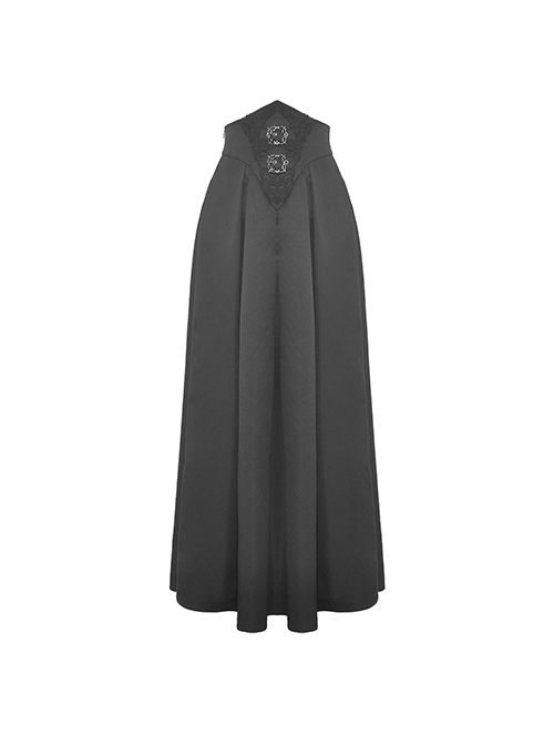 Gothic Style Retro Exquisite Embroidery Unique Metal Special Shaped Buckle Elegant Black Waist Long Skirt