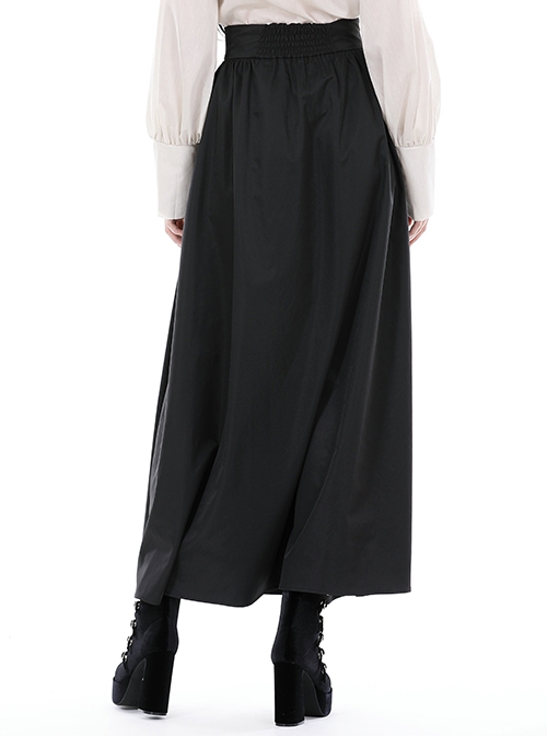 Gothic Style Retro Exquisite Embroidery Unique Metal Special Shaped Buckle Elegant Black Waist Long Skirt